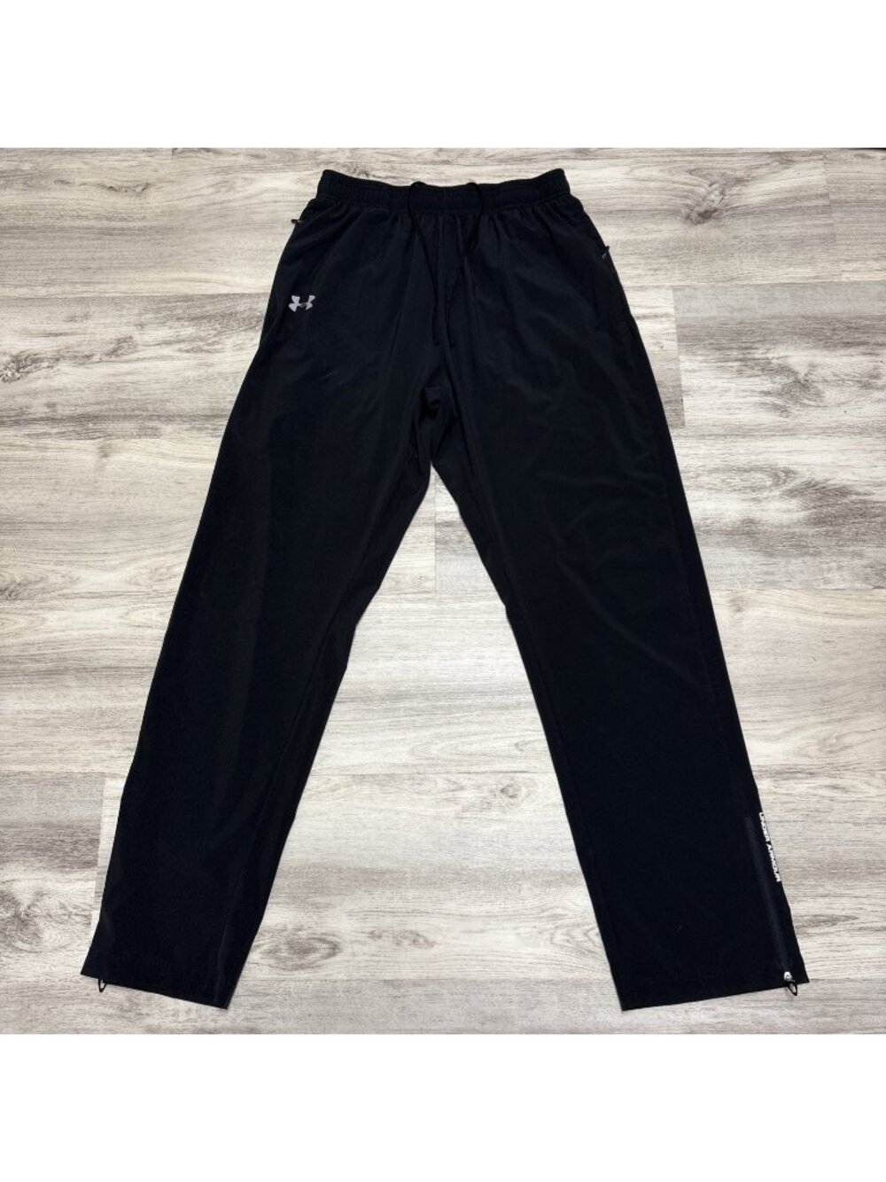 Under Armour Windbreaker Pants Mens Large Black Track Ankle Zip Fitted Heatgear